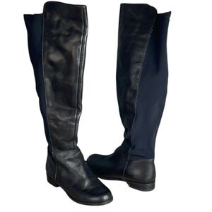 Aldo Knee-High Leather Tall Riding Boots Black Textile Back Round Toe Size 7.5